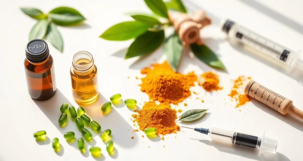 Retatrutide natural alternative supplements 2026 with herbal capsules, turmeric and a syringe